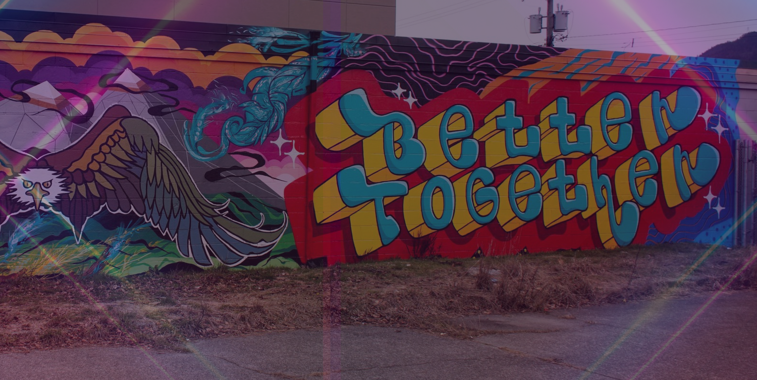 "Better Together" Mural by Gabriel Ostapchuk on Pearl's Value & Vintage in Squamish, BC- get a mural designed for you at Vancity Postering